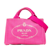 プラダ 三角ロゴプレート ミニ カナパ ハンドバッグ ショルダーバッグ 2WAY B2439G ピンク キャンバス レディース PRADA 【中古】
