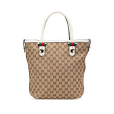 グッチ GGキャンバス シェリーライン トートバッグ 232970 ベージュ ホワイト キャンバス レザー レディース GUCCI 【中古】