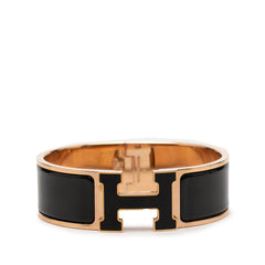 エルメス クリッククラックH PM ブレスレット バングル ゴールド ブラック メッキ エナメル レディース HERMES 【中古】