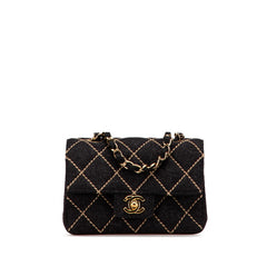 シャネル ワイルドステッチ ミニマトラッセ チェーン ショルダーバッグ グレー ウール レディース CHANEL 【中古】