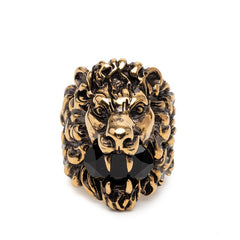 グッチ ライオンヘッド リング 指輪 #23 ゴールド ブラック メッキ クリスタル メンズ GUCCI 【中古】