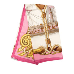 エルメス カレ90 Tribord 帆船 スカーフ ピンク マルチカラー シルク レディース HERMES 【中古】