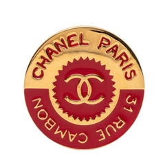 シャネル ココマーク 31 RUE CAMBON ル カンボン ラウンド ロゴ ブローチ ゴールド レッド メッキ レディース CHANEL 【中古】