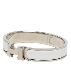 エルメス クリックH PM ブレスレット バングル シルバー ホワイト メタル エナメル レディース HERMES 【中古】