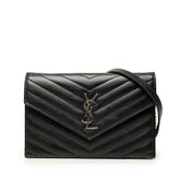 サンローラン カサンドラ 斜め掛け チェーン ショルダーバッグ ウォレット ブラック レザー レディース SAINT LAURENT 中古
