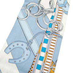 エルメス ツイリー Brides et Gris Gris 馬勒とチャーム スカーフ ブルー ホワイト ベージュ シルク レディース HERMES 【中古】