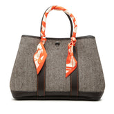 エルメス ガーデンパーティTPM ハンドバッグ ブラウン ホワイト トワルシェブロン レザー レディース HERMES 【中古】
