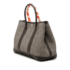 エルメス ガーデンパーティTPM ハンドバッグ ブラウン ホワイト トワルシェブロン レザー レディース HERMES 【中古】