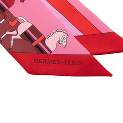 エルメス ツイリー Rocabar ロカバール ボーダー 馬 スカーフ ピンク レッド シルク レディース HERMES 【中古】
