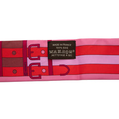 エルメス ツイリー Rocabar ロカバール ボーダー 馬 スカーフ ピンク レッド シルク レディース HERMES 【中古】