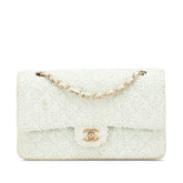 シャネル マトラッセ25 ココマーク Wフラップ チェーン ショルダーバッグ グリーン ミント ツイード レザー レディース CHANEL 【中古】