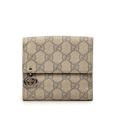 グッチ GGスプリーム インターロッキングG Wホック 二つ折り財布 チャーム付き 212105 ベージュ PVC レディース GUCCI 【中古】