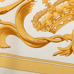 エルメス カレ70 Couronnes 王冠 スカーフ ホワイト イエロー シルク レディース HERMES 【中古】