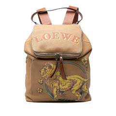 ロエベ ゴヤ ライオン ロゴ リュック バックパック ブラウン マルチカラー レザー レディース LOEWE 【中古】