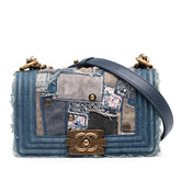 シャネル ボーイシャネル パッチワーク チェーン ショルダーバッグ ブルー ゴールド デニム レディース CHANEL 【中古】