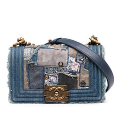 シャネル ボーイシャネル パッチワーク チェーン ショルダーバッグ ブルー ゴールド デニム レディース CHANEL 【中古】
