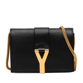 サンローラン Yライン チェーン ショルダーバッグ ブラック レザー レディース SAINT LAURENT 【中古】