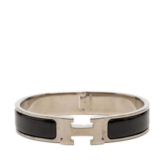 エルメス クリックH PM エナメルブレスレット シルバー ブラック メタル レディース HERMES 【中古】