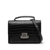 サンローラン ベルシャス クロコ型押し ハンドバッグ ショルダーバッグ 2WAY 482051 ブラック レザー レディース SAINT LAURENT 【中古】