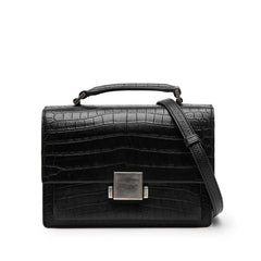 サンローラン ベルシャス クロコ型押し ハンドバッグ ショルダーバッグ 2WAY 482051 ブラック レザー レディース SAINT LAURENT 【中古】