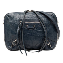 バレンシアガ クラシック レポーター XS 斜め掛け ショルダーバッグ 488795 ブルー レザー レディース BALENCIAGA 中古