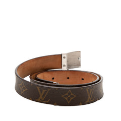 ルイ ヴィトン モノグラム サンチュール キャレ バックル ベルト M6801 ブラウン PVC レザー メンズ LOUIS VUITTON 中古