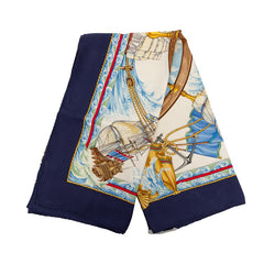 エルメス カレ90 Vive le vent 風よ吹け スカーフ 大判 ネイビー マルチカラー シルク レディース HERMES 【中古】