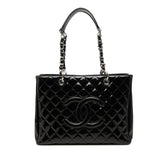 シャネル マトラッセ ココマーク チェーン トートバッグ ハンドバッグ ブラック パテントレザー レディース CHANEL 中古