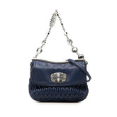 ミュウミュウ マテラッセ ビジュー チェーン ハンドバッグ ショルダーバッグ 2WAY ブルー レザー レディース MIUMIU 【中古】
