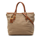 プラダ ロゴジャガード トートバッグ ショルダーバッグ 2WAY ベージュ ブラウン キャンバス レザー レディース PRADA 【中古】