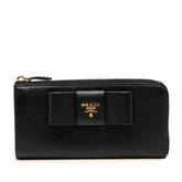 プラダ ロゴ リボン L字ファスナー 長財布 ロングウォレット 1M1183 ネロ ブラック サフィアーノレザー レディース PRADA 【中古】