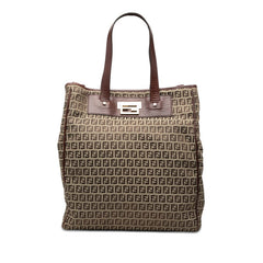 フェンディ ズッキーノ トートバッグ ハンドバッグ ブラウン キャンバス レザー レディース FENDI 【中古】
