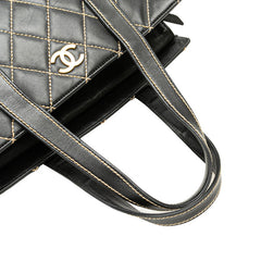 シャネル ココマーク ワイルドステッチ トートバッグ ブラック ラムスキン レディース CHANEL 【中古】