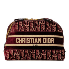 ディオール オブリーク ポーチ ボルドー ワインレッド ベロア レディース Dior 【中古】