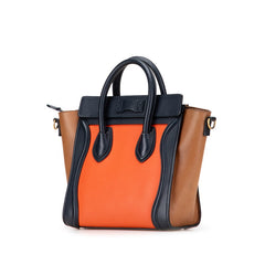 セリーヌ ラゲージ ナノショッパー ハンドバッグ ショルダーバッグ 2WAY オレンジ ネイビー ブラウン レザー レディース CELINE 【中古】
