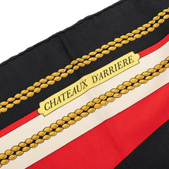 エルメス カレ90 CHATEAUX D'ARRIERE 艫飾り スカーフ レッド ブラック シルク レディース HERMES 【中古】