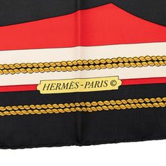 エルメス カレ90 CHATEAUX D'ARRIERE 艫飾り スカーフ レッド ブラック シルク レディース HERMES 【中古】