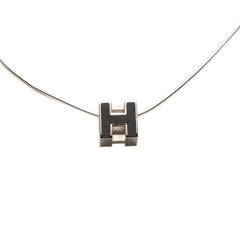 エルメス カージュ ド アッシュ Hキューブ ペンダントネックレス シルバー ブラック メタル レディース HERMES 【中古】