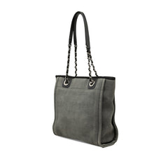 シャネル ドーヴィルPM チェーン トートバッグ ショルダーバッグ グレー ブラック キャンバス レザー レディース CHANEL 【中古】