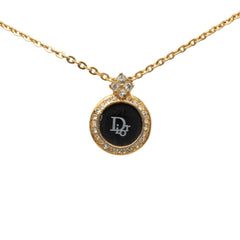 ディオール ロゴ ラウンド ネックレス ゴールド ブラック メッキ ラインストーン レディース Dior 中古