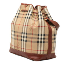 バーバリー ノバチェック 斜め掛け ショルダーバッグ 巾着 ベージュ ブラウン PVC レザー レディース BURBERRY 【中古】