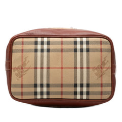 バーバリー ノバチェック 斜め掛け ショルダーバッグ 巾着 ベージュ ブラウン PVC レザー レディース BURBERRY 【中古】