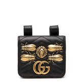 グッチ GGマーモント ウエストバッグ 488417 ブラック ゴールド レザー レディース GUCCI 【中古】