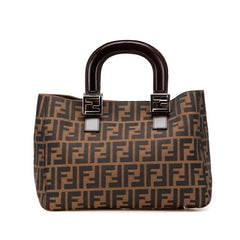 フェンディ ズッカ ハンドバッグ トートバッグ ブラウン キャンバス レザー レディース FENDI 【中古】