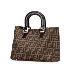 フェンディ ズッカ ハンドバッグ トートバッグ ブラウン キャンバス レザー レディース FENDI 【中古】