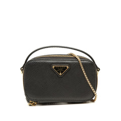 プラダ 三角ロゴプレート サフィアーノ チェーン ショルダー ミニポーチ ブラック レザー レディース PRADA 中古