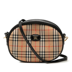 バーバリー ノバチェック シャドーホース 斜めかけ ショルダーバッグ ベージュ ブラック キャンバス レザー レディース BURBERRY 【中古】