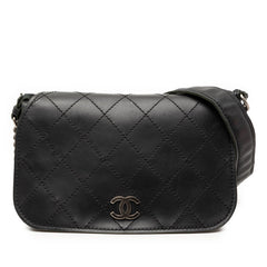 シャネル ワイルドステッチ ココマーク 斜め掛け チェーン ショルダーバッグ ブラック レザー レディース CHANEL 【中古】