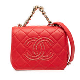 シャネル マトラッセ ココマーク スタッズ チェーンショルダーバッグ レッド ラムスキン レディース CHANEL 【中古】