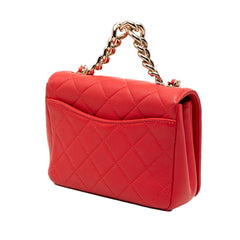 シャネル マトラッセ ココマーク スタッズ チェーンショルダーバッグ レッド ラムスキン レディース CHANEL 【中古】